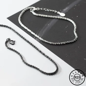 

925 Sterling Silver Geometric Shape Statement Black Color Chain Bracelets for Women Trendy Lady Charm Bracelet Jewelry