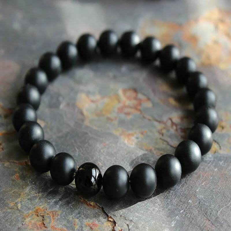 Pulsera de cuentas de ónix negro mate para hombre y mujer, brazalete de cuentas de energía para Yoga, regalo para novio, abalorios de piedra Natural de 8mm