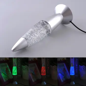 

USB RGB Color Changing Glitter Rocket Night Light Bar Desk Lava Decor