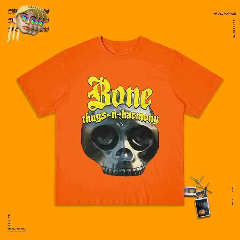 Бренд Tide футболка Bone Thugs N Harmony используется тяжелый короткий рукав для мужчин и женщин хип-хоп рок - Цвет: orange