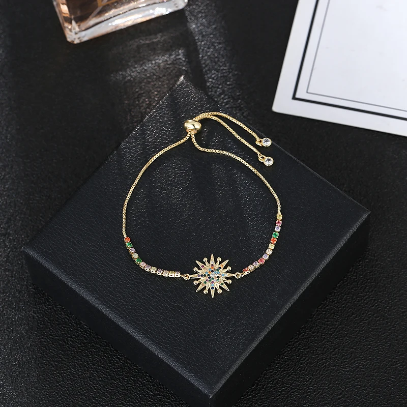 Женские cz Clover lucky rainbow Золотые Регулируемые кольцеобразные Браслеты Модный браслет циркония красочный браслет ювелирные изделия подарок