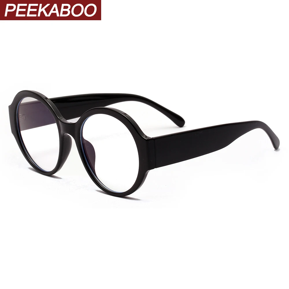 

Peekaboo anti blue computer glasses women transparent retro thick frame big round frames eyeglasses for men black