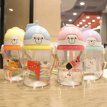 

Cartoon Animal Kids Drinking Feeding Water Straw Bottle Children Portable 500ml Silicone Straw Sippy Cup