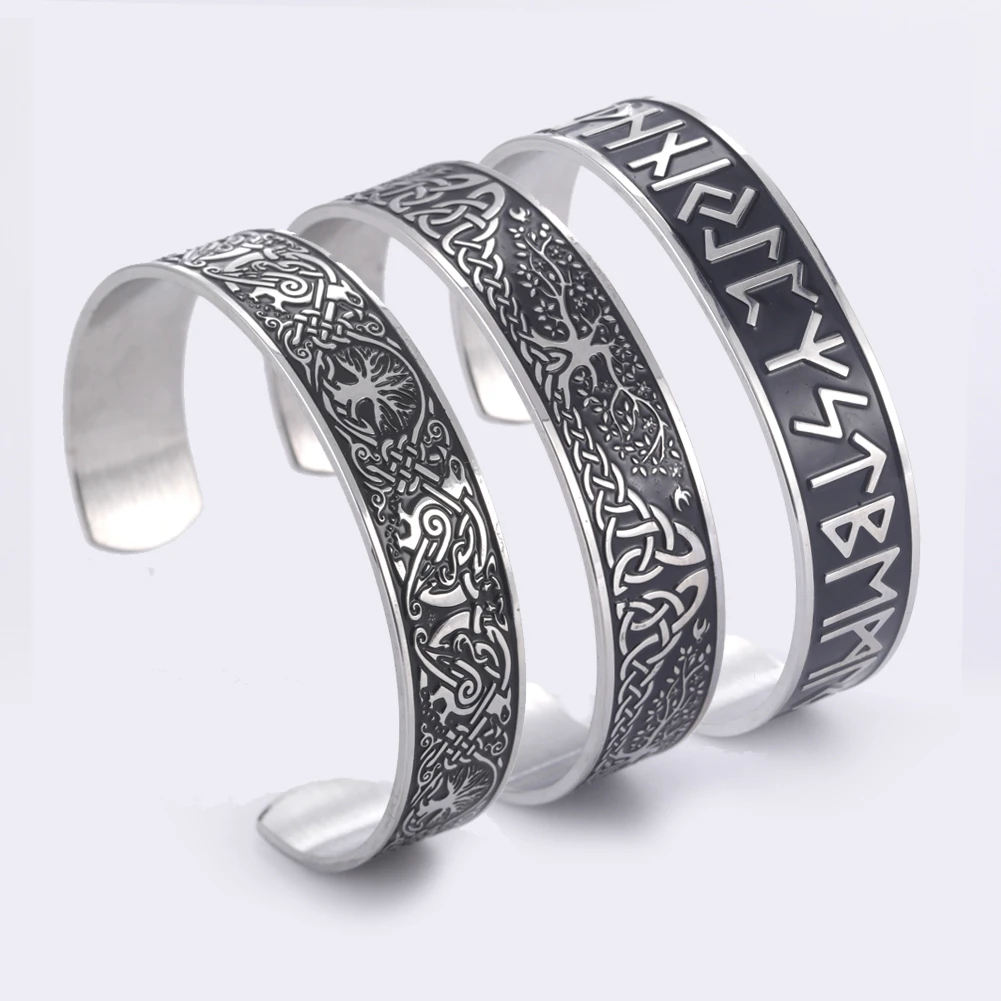 Tree Of Life Cuff Bracelet - Yggdrasil Celtic Knot Bangle, Stainless Steel & Magnetic - View #3
