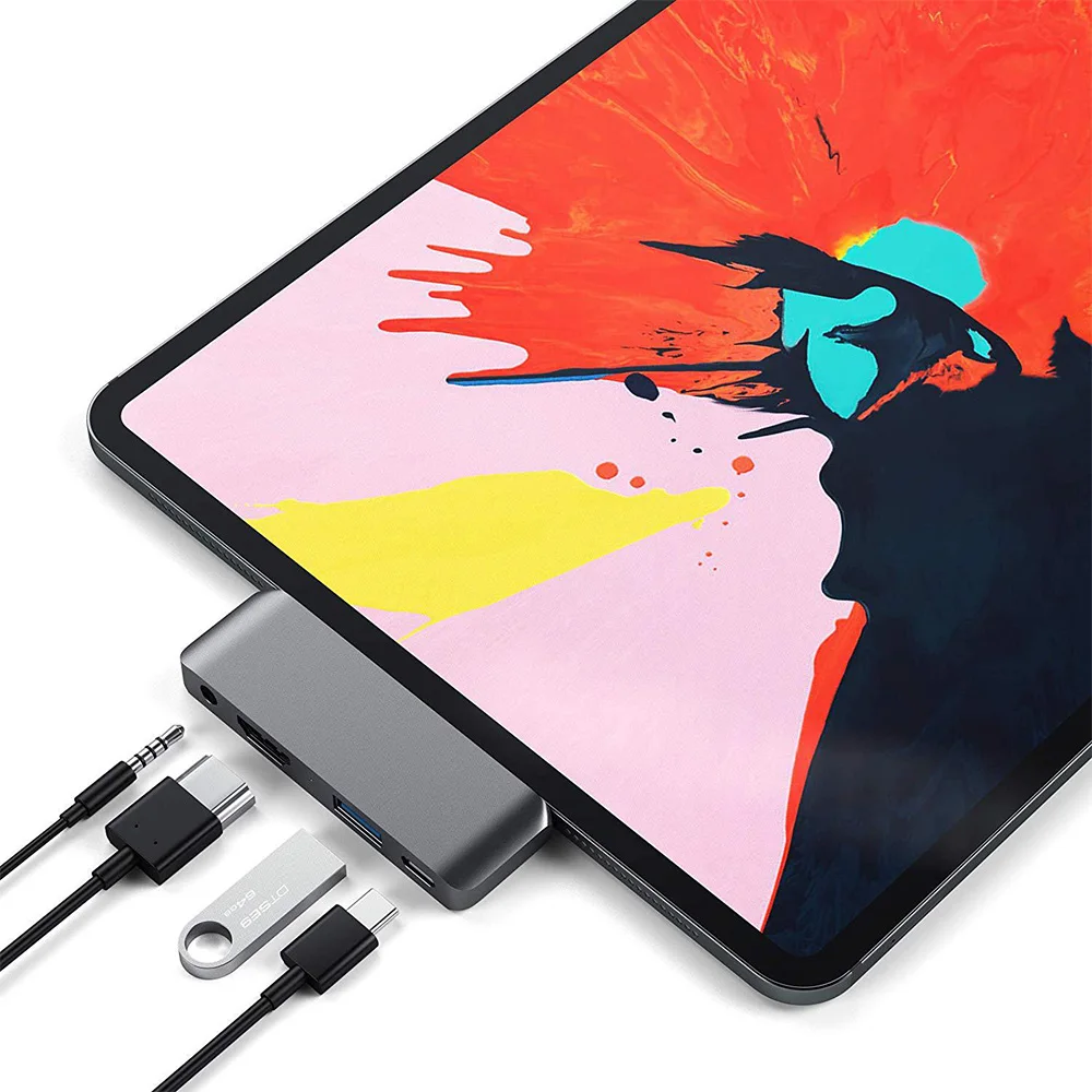 USB C концентратор адаптер для iPad pro с USB-C TYPE C зарядка PD 4K HDMI USB 3,0 3,5 мм наушники для MacBook Pro удлинитель док-станция