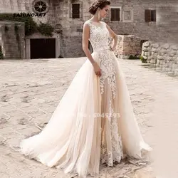 Сатоноаки длинное кружевное свадебное платье русалки 2019 с фатиновой съемной шлейфом для невесты vestido de noiva бальное платье