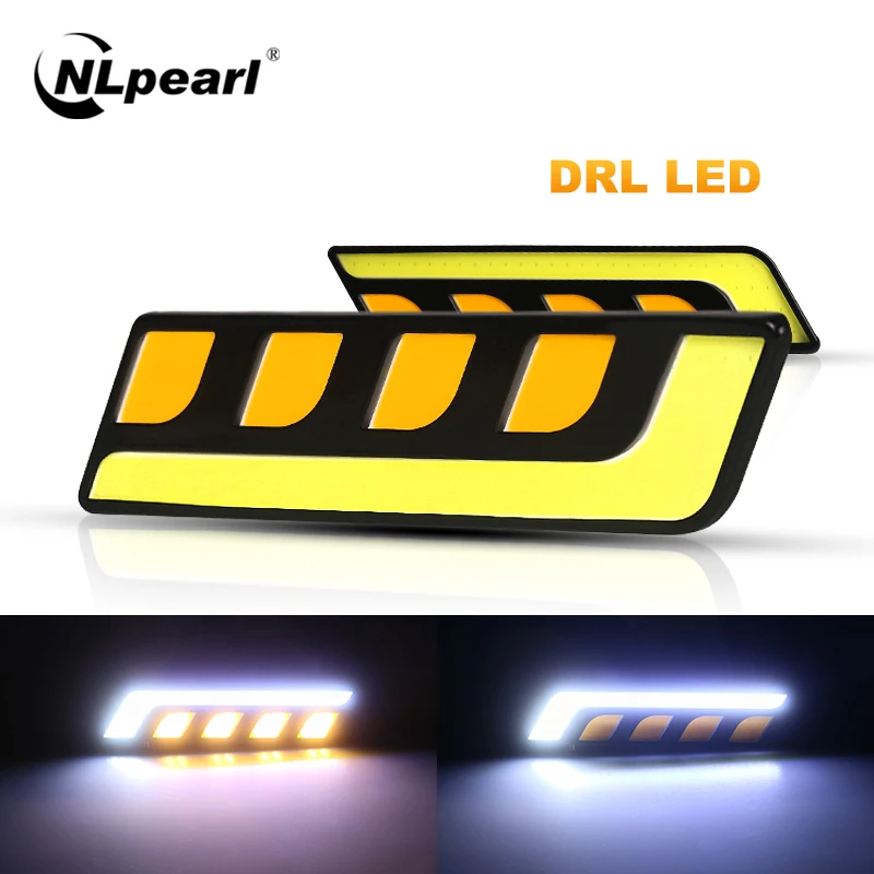 Nlpearl 2x Car Light Assembly Car Led Fog Light Daytime Running Lights Dual Color White Yellow Auto DRL COB Auto Day Light 12V Nlpearl 2x Car Light Assembly Car Led Fog Light Daytime Running Lights Dual Color White Yellow Auto DRL COB Auto Day Light 12V