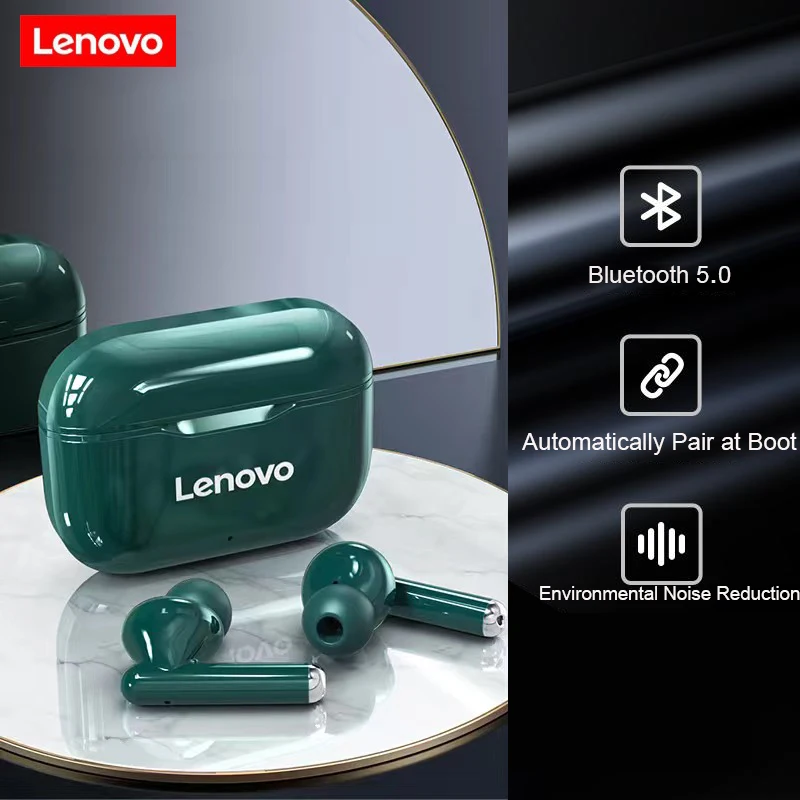 Lenovo LP1 TWS Wireless Bluetooth 5.0 Earphones Earbuds Noise Cancellation With Microphone Touch Control Auto Connect Headset