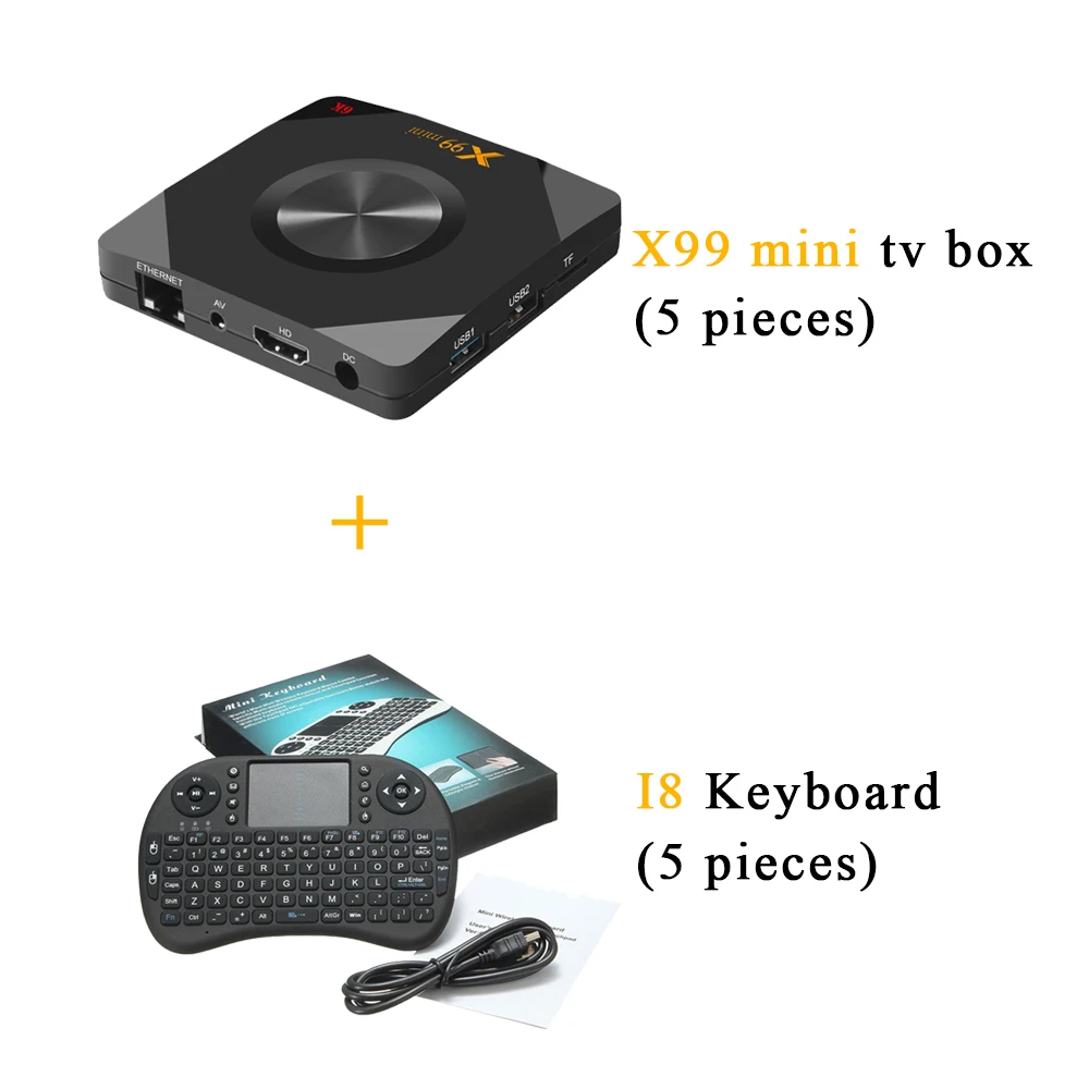 10 шт./партия, DHL бесплатно(5 шт.) X99 Mini Android 9,0 Smart tv Box 4 ГБ 32 ГБ/4 ГБ 64 ГБ и(5 шт.) I8 Клавиатура