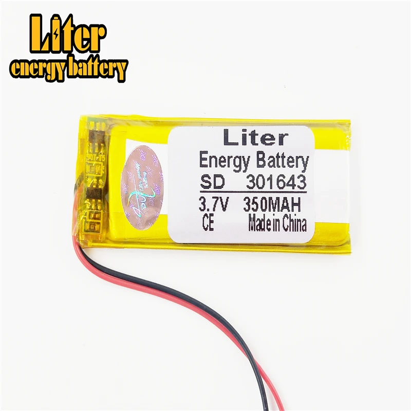 3.7V 350mAh 301643 Lithium Polymer Li-Po Rechargeable Battery power for Mp3 MP4 MP5 GPS PSP mobile bluetooth lithium ion battery