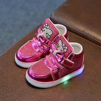 

Brand New Children Shoes New Spring Kitty Rhinestone Led Shoes Girls Princess Cute Shoes With Light EU 21-30
