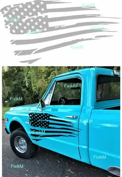 

Set Distressed American Flag Vinyl Decal For Jeep Chevy Ford GMC 4X4 4WD XL New