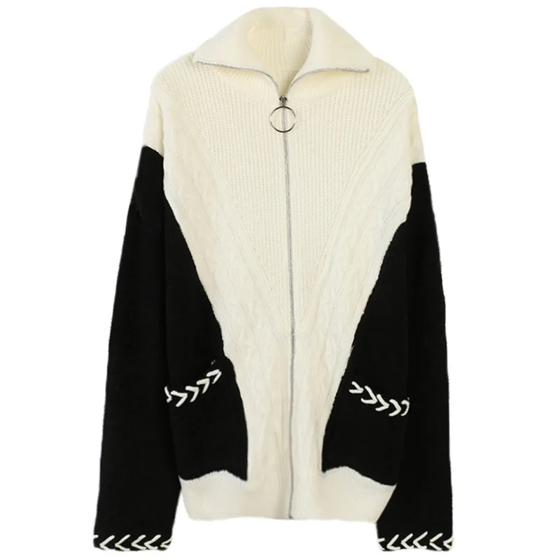 

2020 Star's New Style Autumn Winter Sweaters New Style Women Sweater Black-and-white Color-and-white Long-sleeved Sweater Women