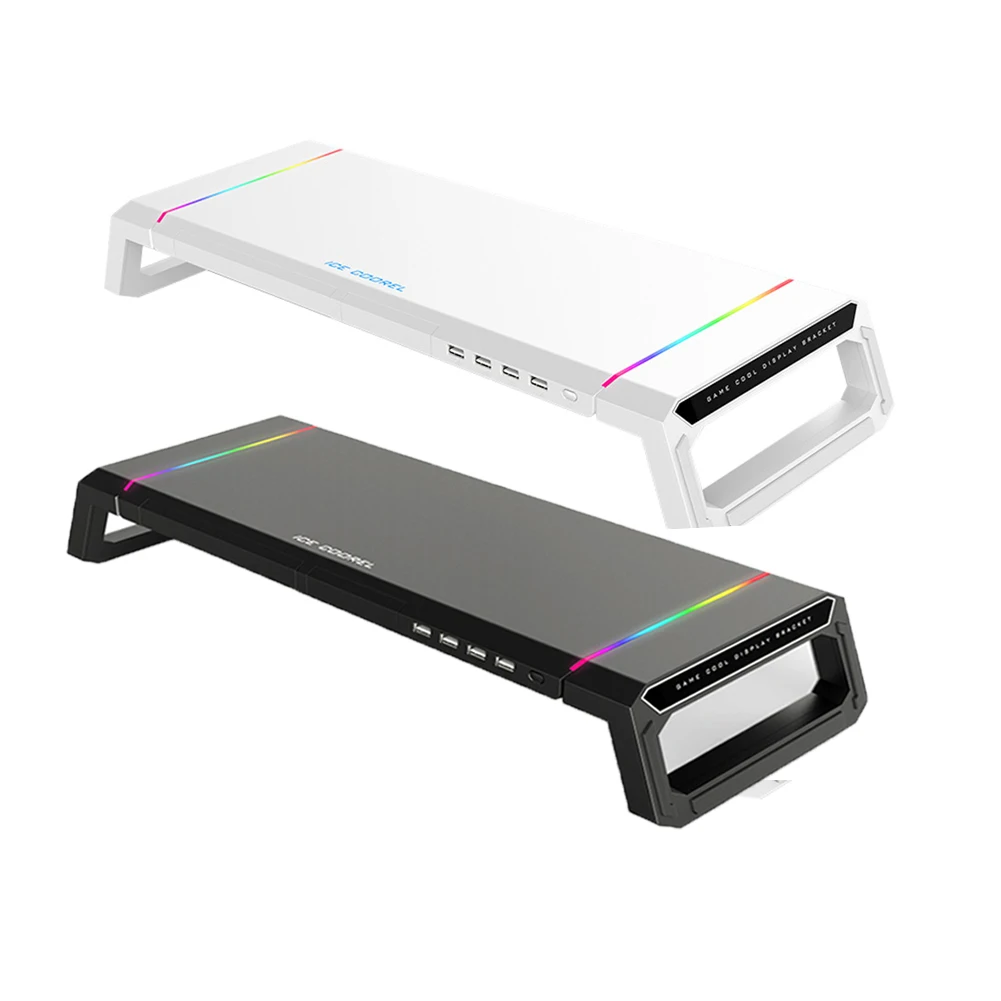Rgb Monitor Stand Riser 4 Ports Usb 2.0 Charging Desk Support Universal