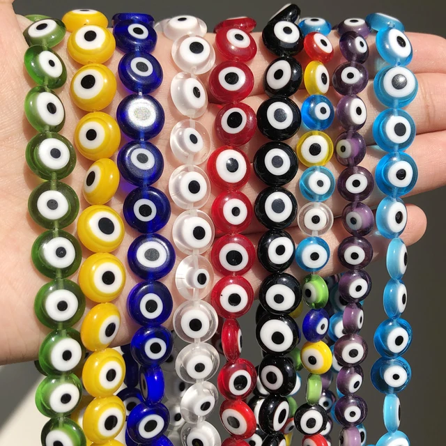 6/8/10mm Flat Round Shape Beads Colorful Evil Eye Lampwork Glazed