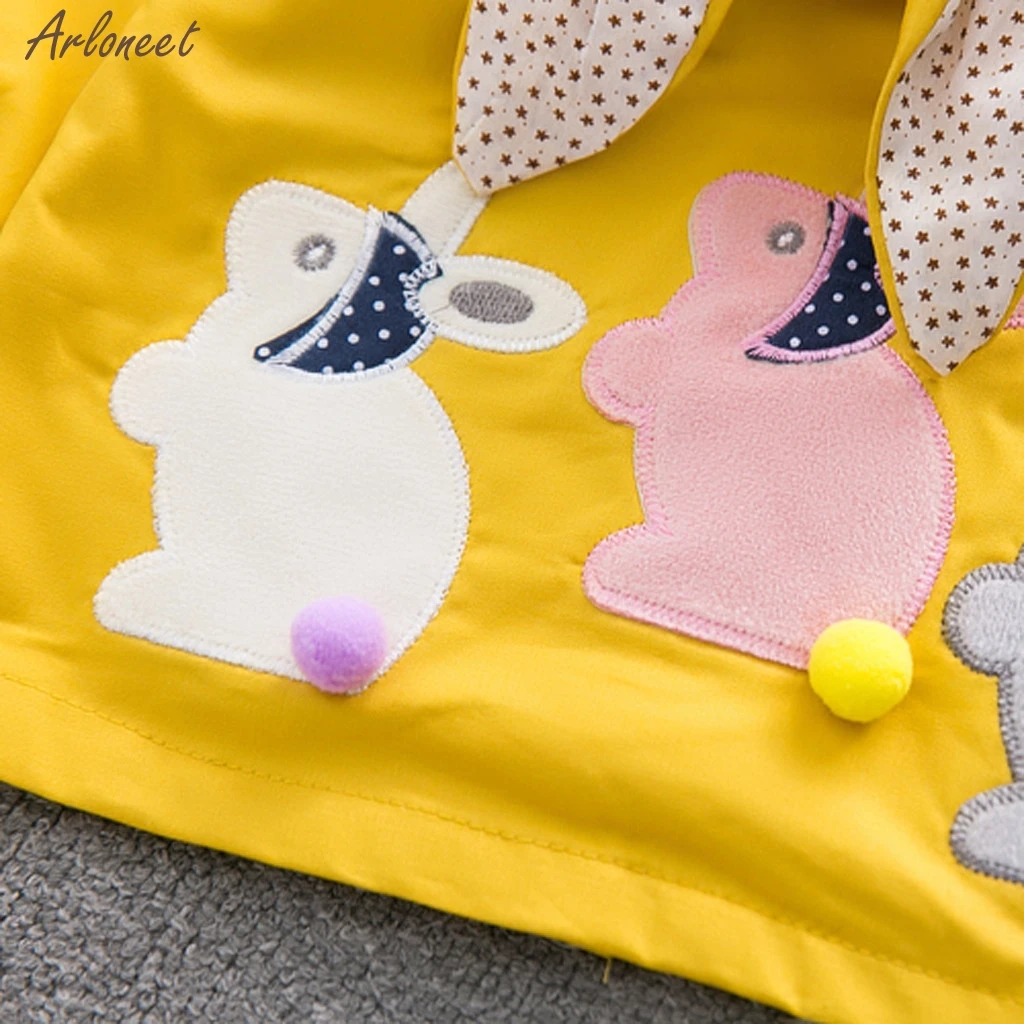 Toddler Baby Kids Girls Rabbit Ear Hooded Windproof Coat Outwear Casual Clothes Zipper Coats Tops Clothes New