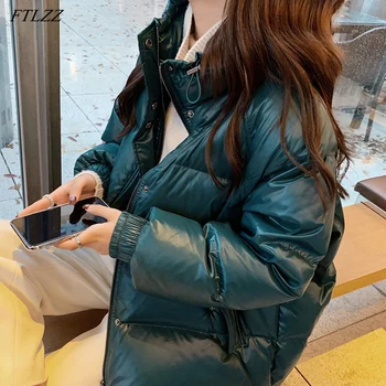 

FTLZZ Winter Women Stand Collar Thick Warm Down Parkas Casual Female Oversize 90% White Duck Down Coat Fashion Snow Outwear