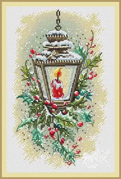 

G Rabbit and fox with love cross stitch kit Animal cotton thread Love lock canvas stitching embroidery Street lamp in snow