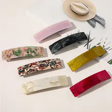 

Korean Women Acetate Resin Hair Claw Clip Rectangle Hairpins Geometric Barrette Vintage Marble Print Side Bobby Pins Accessories
