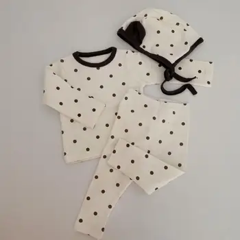 

2020 New Arrival Baby Girls Boys 3 Pcs Dots Set T-Shirt+Long Pants+Hat Spring Fashion Baby Kids Suits 6-24 month
