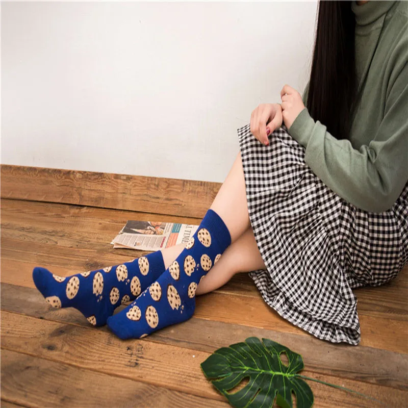 Women Socks Funny Cute Cartoon Fruits Banana Avocado Lemon Egg Cookie Donuts Food Happy Japanese Harajuku skateboard Socks womens socks