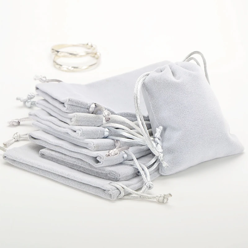 Soft Velvet Bag 7x9cm 9x12cm Thick Grey Drawstring Pouches for Jewelry Gift Packing Christmas Birthday Party Wedding Favor Holde 50pcs flannel jewellery bag 5x7cm 7x9cm 10x15cm velvet drawstring pouches jewelry packaging can personalized wedding favor bag