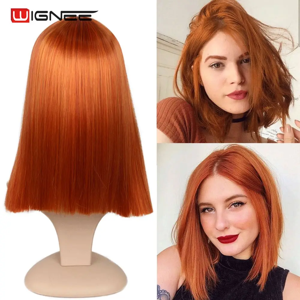 

Wignee Pure Orange Synthetic Wig for Women Middle Part Short Straight HairHeat Resistant Glueless Daily/Cosplay Female Hair Wigs