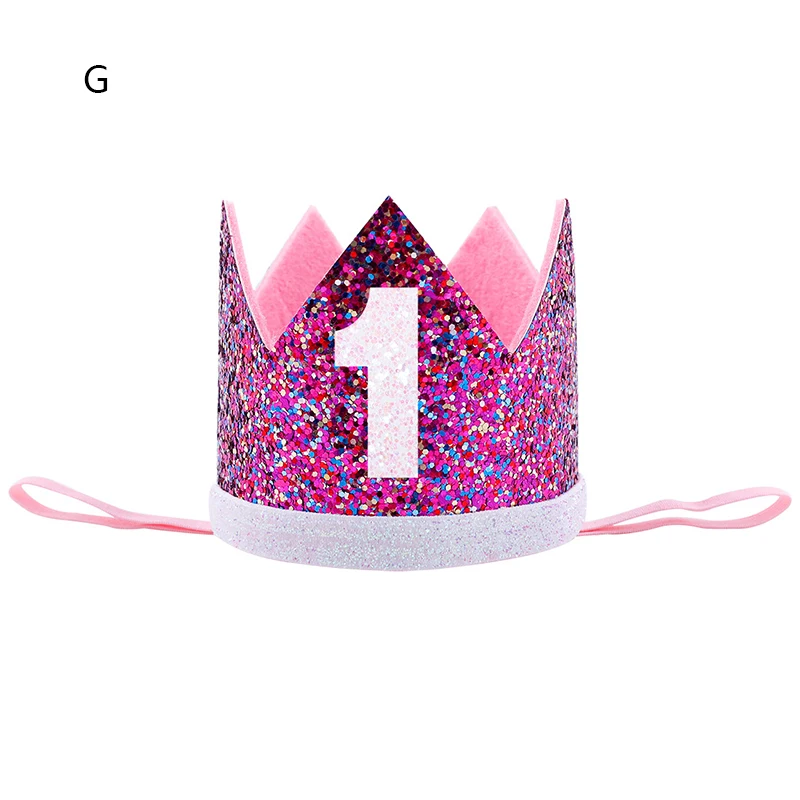 Счастливые первые шляпы для вечеринки по случаю Дня рождения декоративная крышка один день рождения шляпа Принцесса Корона 1-й 2-й 3-й год номер детские аксессуары для волос - Цвет: G