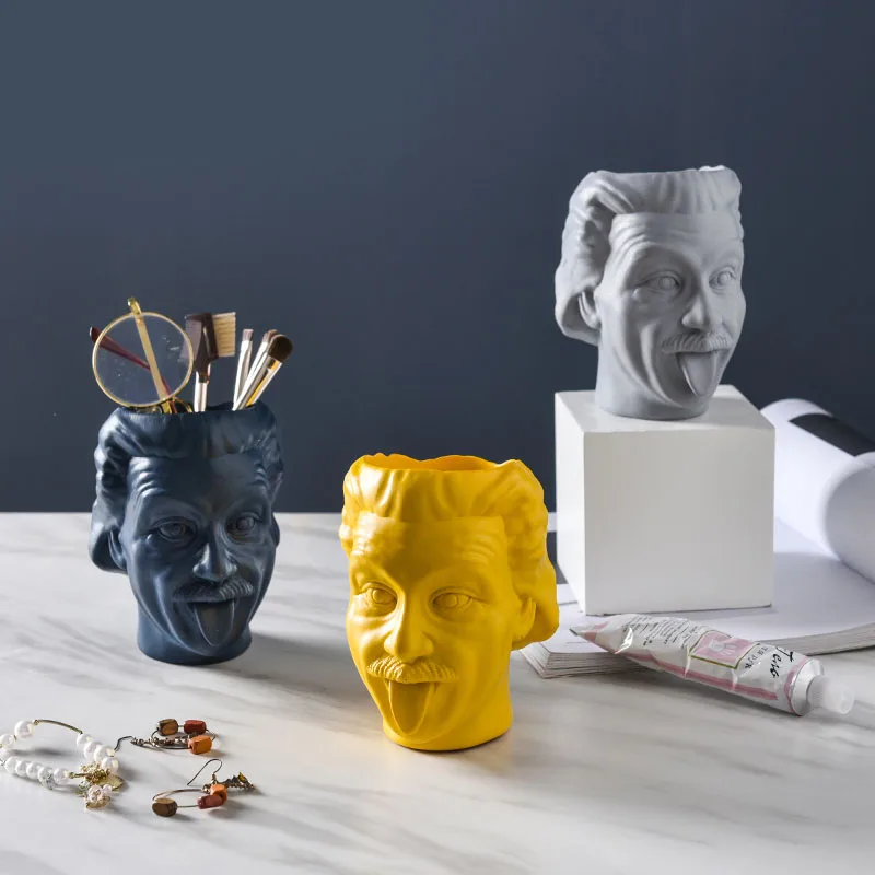 Нордическая Смола Искусство Забавный Эйнштейн driedflowervaseofficeспальня крыльцо цветок украшения ремесла ручка держатель косметический инструмент Storagetank