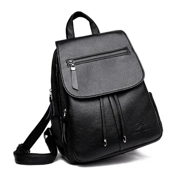 

2019 new ladies backpack soft leather waterproof fashion travel backpack women's