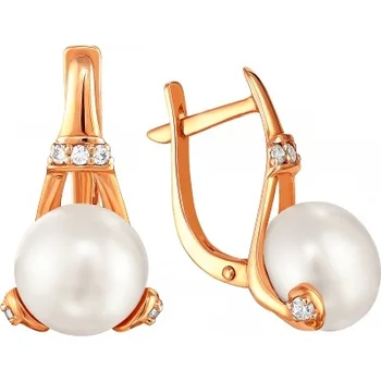 

Примаэксклюзив earrings with pearls and cubic zirconia in red gold