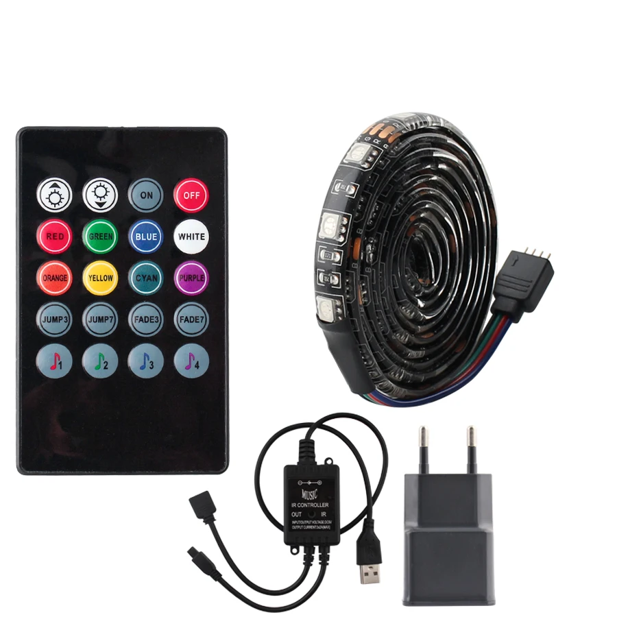 AC DC RGB Led 5 в полоса USB PC 5050 водонепроницаемый Ambilight ТВ ПОДСВЕТКА USB 5 В Светодиодная лента RGB Диодная лампа с 24-клавишным контроллером