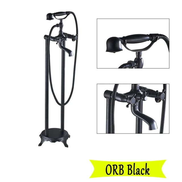 ORB Black Черный бронзовый напольный кран для ванны, душа ORB свободно стоящий латунный кран вращающийся кран для ванны двойная ручка Горячий Холодный Смеситель - Цвет: ORB Black