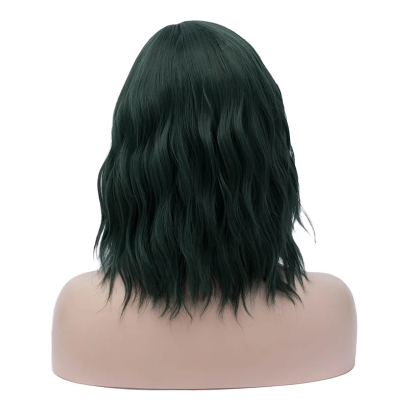 Женский парик короткие вьющиеся волосы темно-зеленый Косплей синтетический парик синий с черным