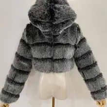 Abrigo corto de piel sintética para mujer, chaqueta con capucha y cremallera mullida, Top cálido de visón, moda de invierno, 2020