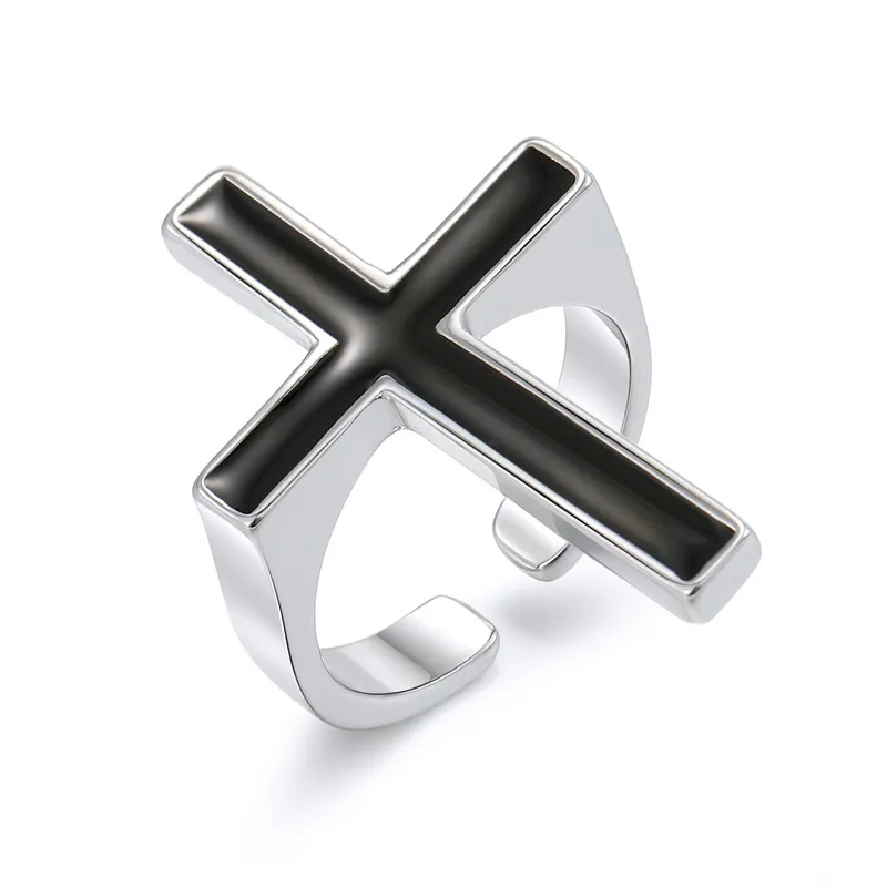 1PC Vintage Big Cross Open Ring finger ring opening ring For Women Party Jewelry Men Trendy Gothic Metal Color