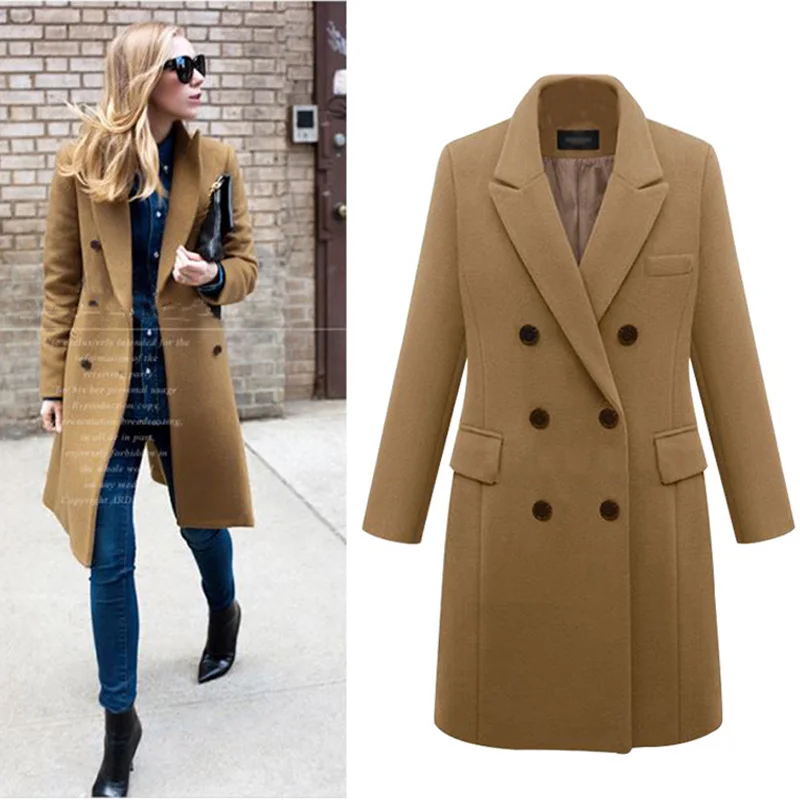 Большие размеры зимнее женское облегающее шерстяное пальто тонкое двубортное Casaco De Inverno Feminino длинное шерстяное пальто куртка повседневная верхняя одежда