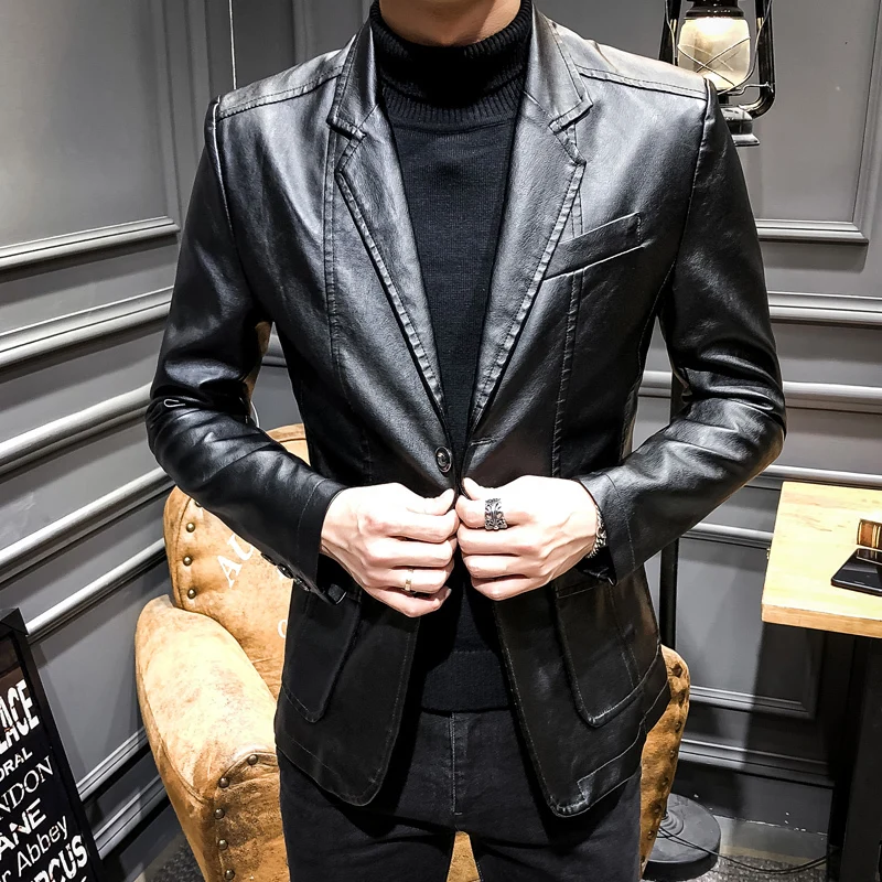

Man Jacket Loose Self-cultivation Leather Clothing Tide Casual Coats Man Motorcycle Leather Jacket Men Slim Fit Mens Jackets