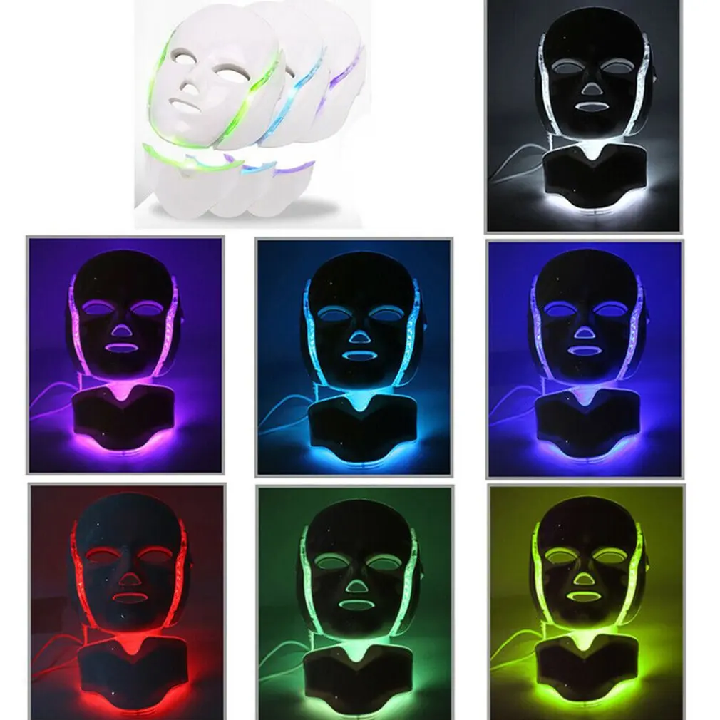 7 цветов Led лица фотоновая маска терапия для лица Устройство для приготовления маски светотерапия акне маска шеи Led маска красота