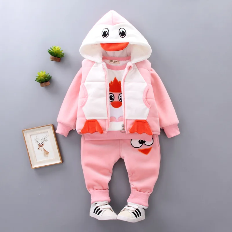 

2018 Men And Women Baby Brushed And Thick Hoodie Three-piece Set-1-2-4-Year-Old Babies' Cotton-padded Clothes Childrenswear Clot