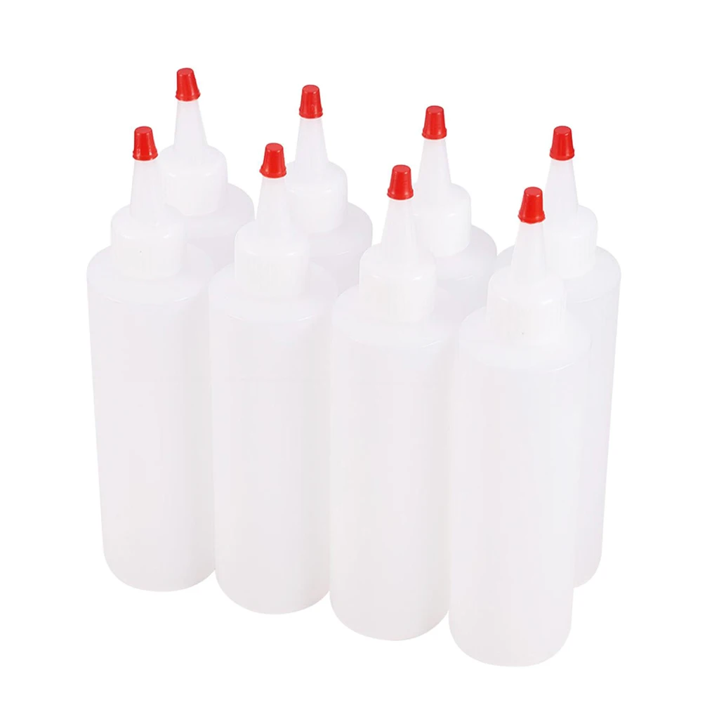 8 Pieces Empty Plastic Bottle with Top Cap Tip Applicator for Paint, Ink, Liquid 180ml