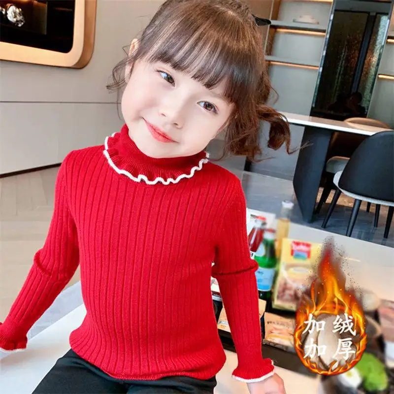 Girl Turtleneck Sweaters Pullover Knitted Long Sleeve Solid Color Kids Winter Tops Clothes