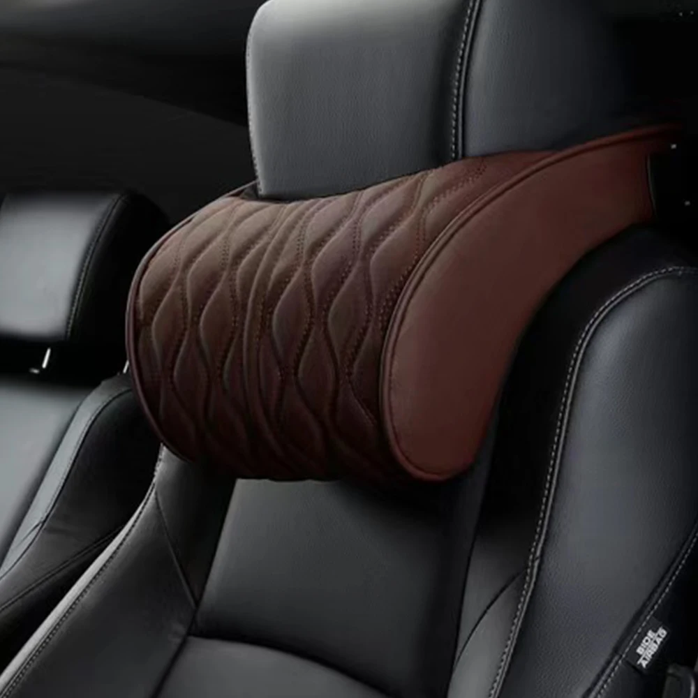 Car Headrest Memory Foam Pillow Leather Embroidered Seat Supports Sets Back Cushion Adjustment Auto Neck Rest Lumbar Pillows