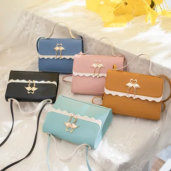 

Small bag 2020 new sweet lady wave small square bag contrast color fashion mobile phone bag shoulder messenger handbag