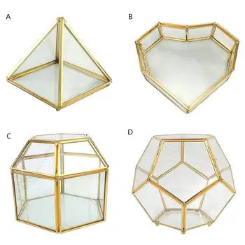 

Geometrical Clear Glass Jewelry Box Display Case Necklace Ring Box For Wedding Decoration Valentine's Day Gift Jewelry Storage