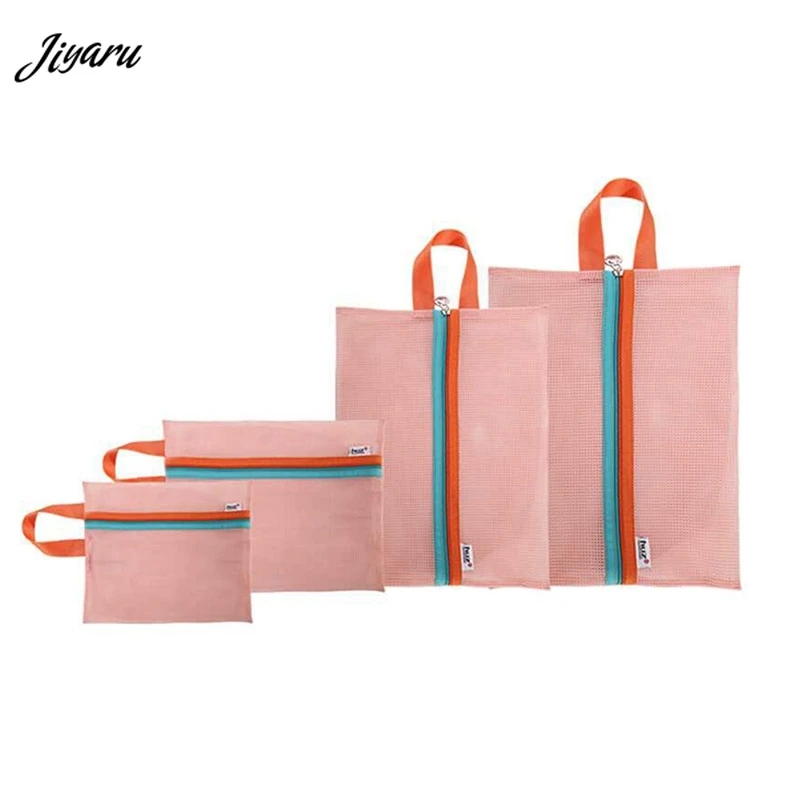 

Jiyaru New 4pcs Mesh Travel Bags Packing Organizer Unisex Comestic Bags Zipper Bags Mesh Travel Pouch Clothes Storage Organizer