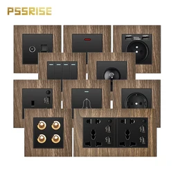PSSRISE M01 Series EU /UK/FR/UN  Wall Switch High Power Socket USB Aluminum Alloy Wood Grain Panel Lamp Water Heater Switch