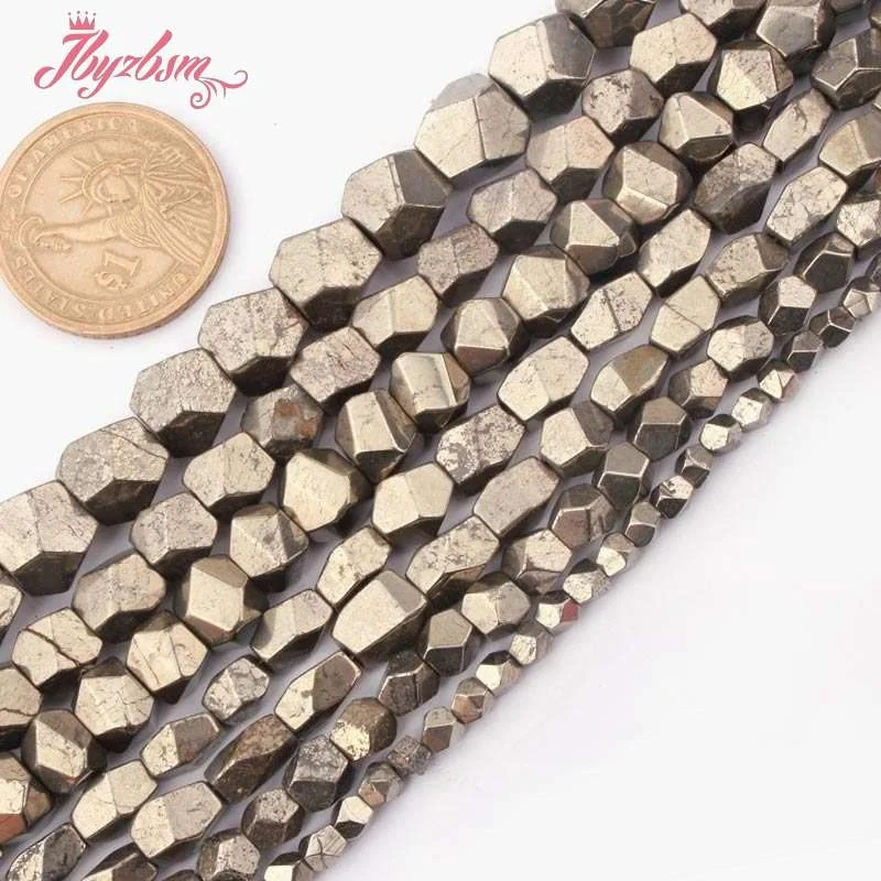 4-6,6-7,7-8,8-9mm Irregular Faceted Pyrite Loose Beads Natural Stone Beads For DIY Necklace Bracelets Jewelry Making Strand 15