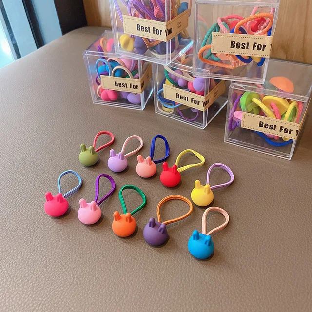 10 pcs Children's Headband Headwear Heart Hair Korean Version Cartoon Girl Rubber Band Sweet Cute Hair Tie Hair Accessories Rabbit