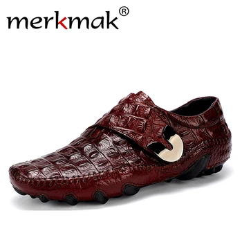 

Merkmak Men's Leather Casual Shoes Brand Men Loafers Crocodile Pattern Genuine Leather Moccasins Outdoor Fashion Flats Plus Size